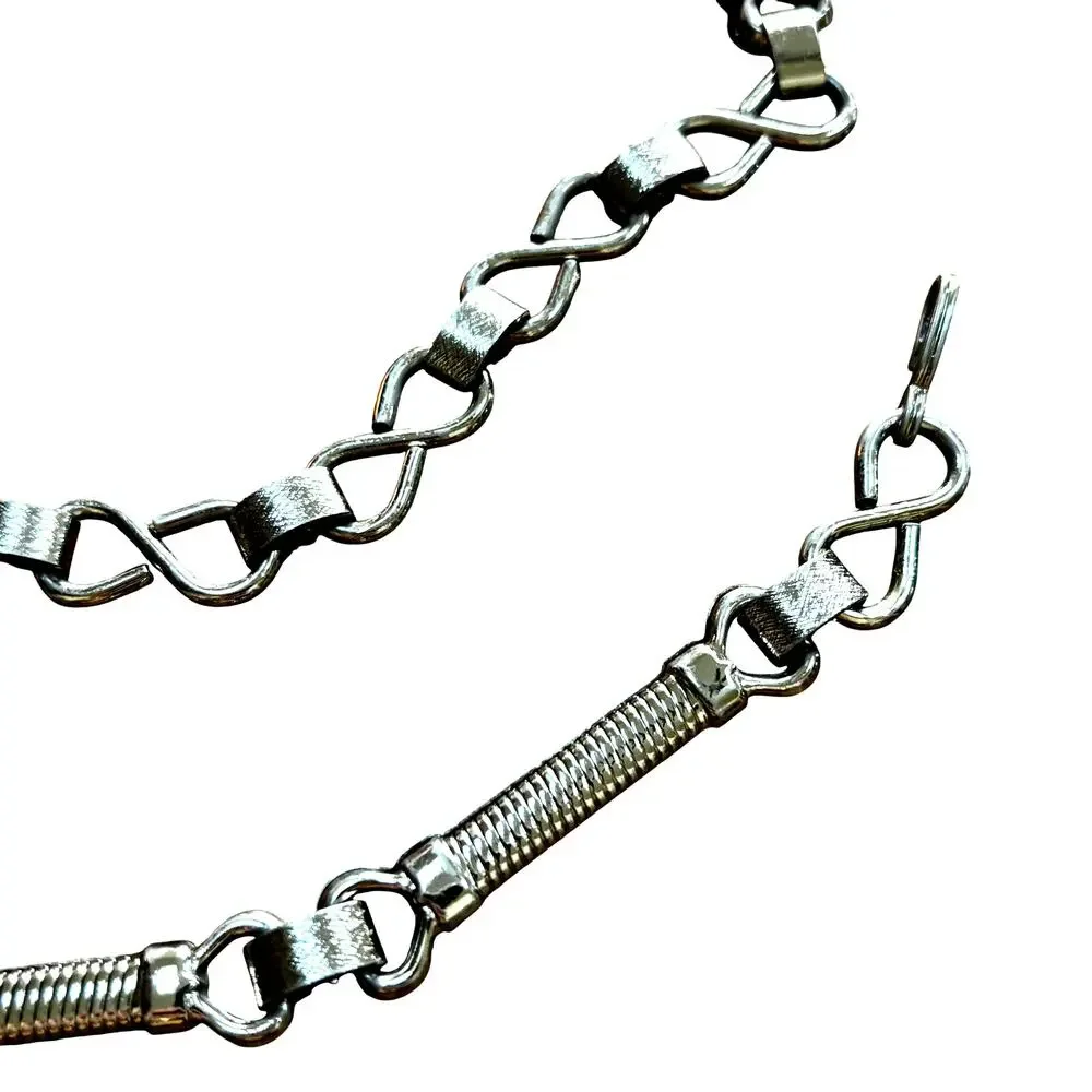 Vintage silvertone metal station chain belt ribbed bar link OS skinny adjustable